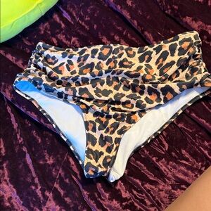 Leopard Print High-Waisted Bikini Bottoms